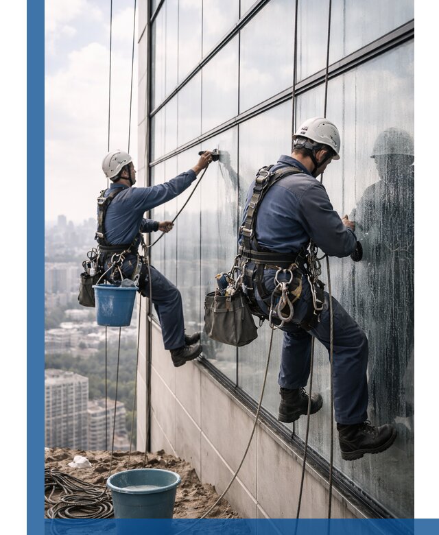 Профессиональная мойка фасадных окон альпинистами в Муравленке