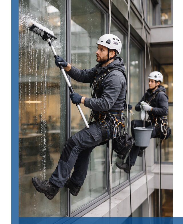Профессиональная мойка витражей промышленными альпинистами в Муравленке