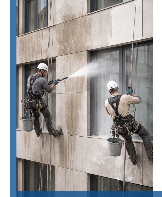 Послестроительная мойка фасада промышленным альпинизмом в Муравленке