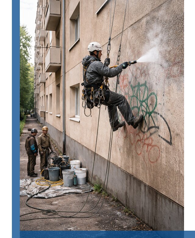 Удаление граффити с фасада в Муравленке без следов и повреждений