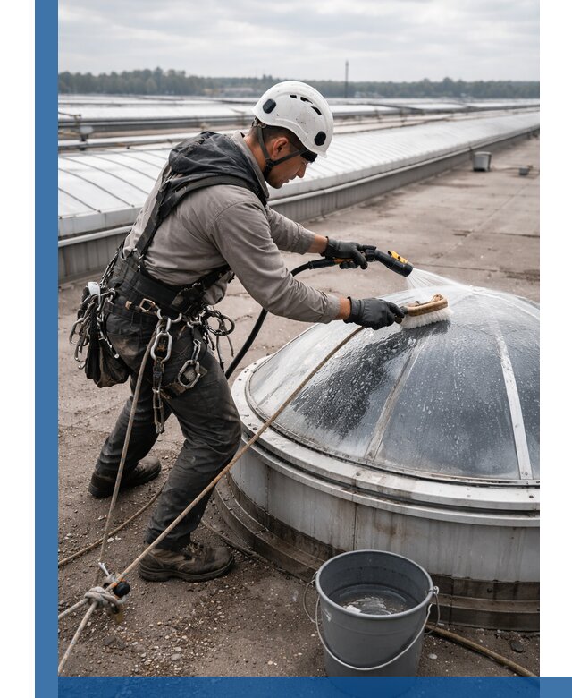 Мойка зенитных фонарей на кровле для промышленных объектов в Муравленке