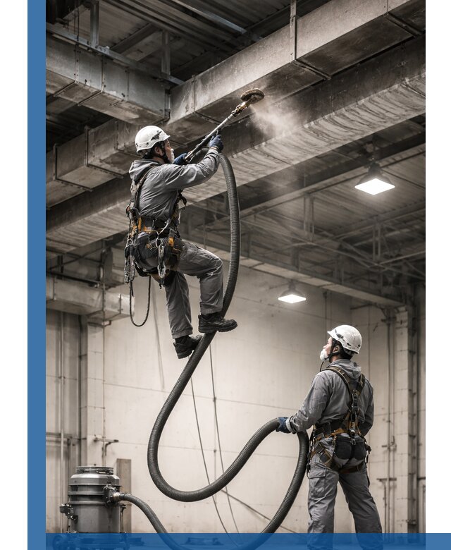 Обеспыливание потолочных конструкций в Муравленке промышленным альпинизмом