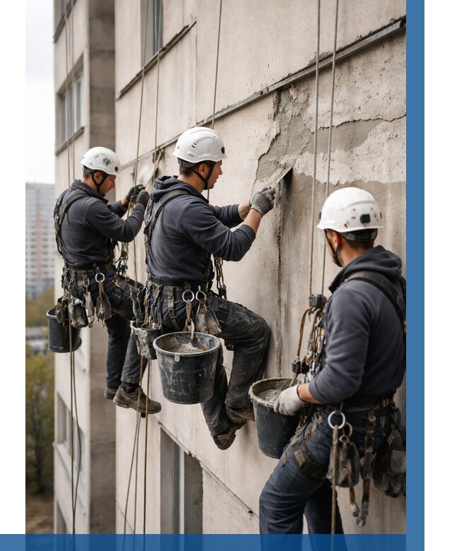 Ремонт бетонных элементов фасада в Муравленке от 2677 р. | ВЫСОТНИК-Мрв