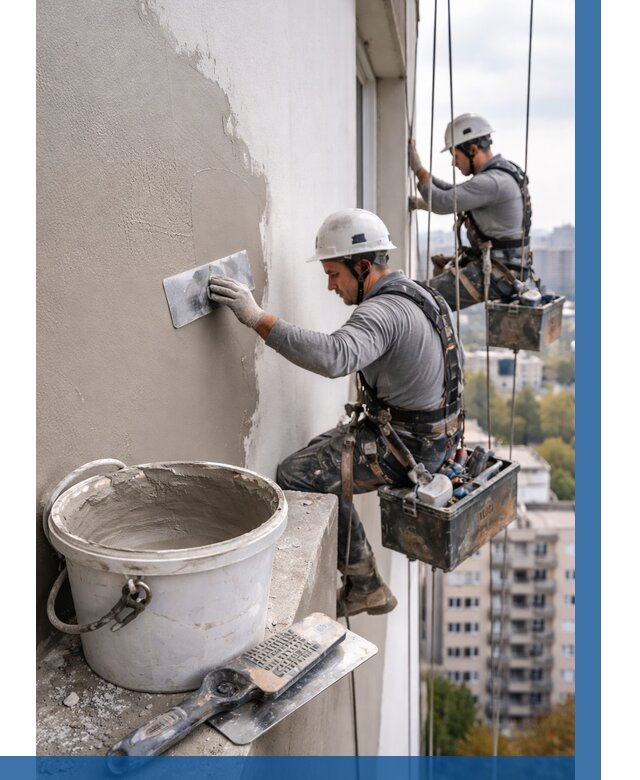 Шпаклевка фасада на высоте в Муравленке от 749 р. | ВЫСОТНИК-Мрв