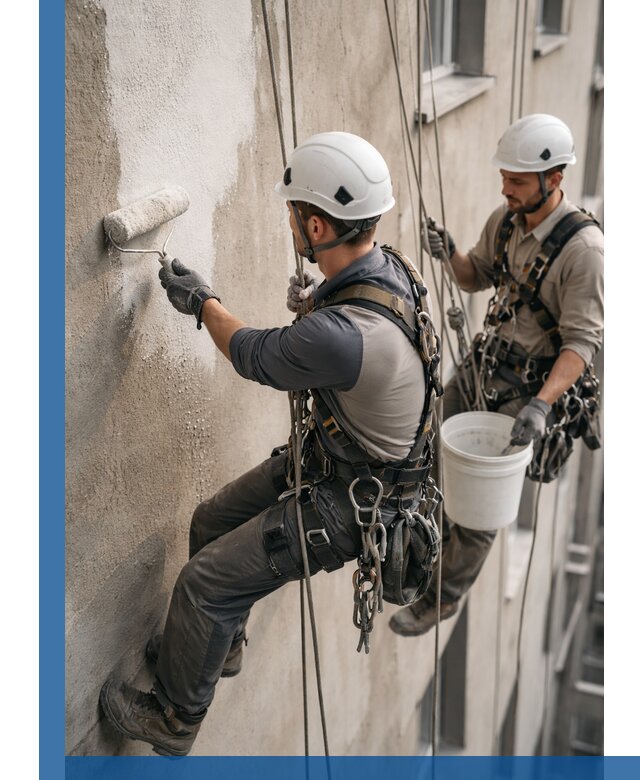 Грунтовка фасада на высоте в Муравленке промышленными альпинистами