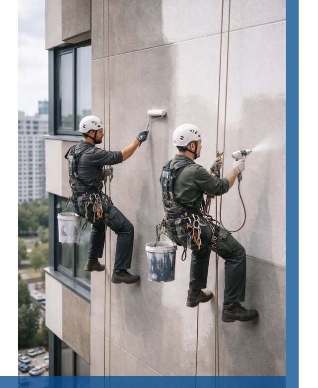 Покраска фасада альпинистами в Муравленке от 321 р. | ВЫСОТНИК-Мрв