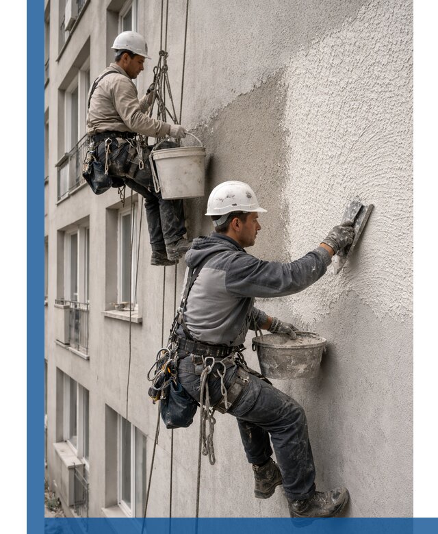 Нанесение декоративной штукатурки короед на фасад в Муравленке