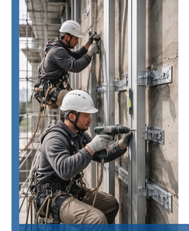 Монтаж и крепление подсистемы вентфасада в Муравленке