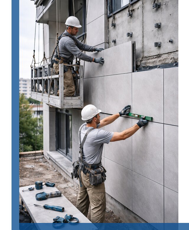 Монтаж керамогранита на фасад в Муравленке под ключ с гарантией качества