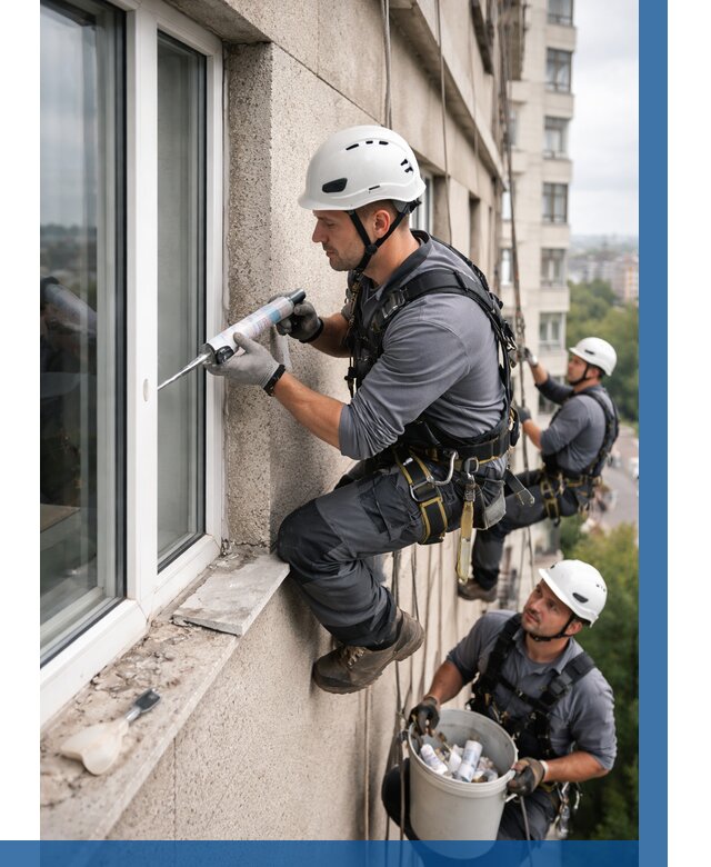 Герметизация оконных швов снаружи в Муравленке от 1606 р. | ВЫСОТНИК-Мрв