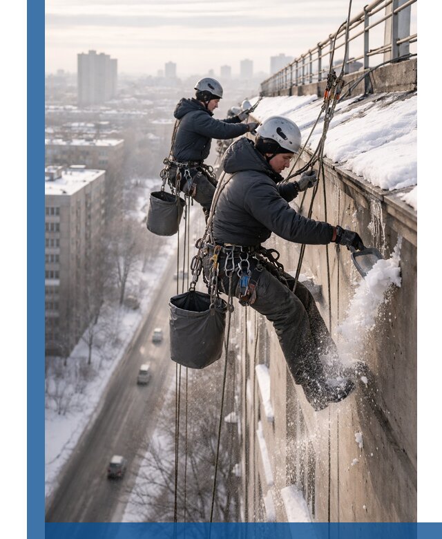 Очистка карнизов от снега в Муравленке профессионально и безопасно