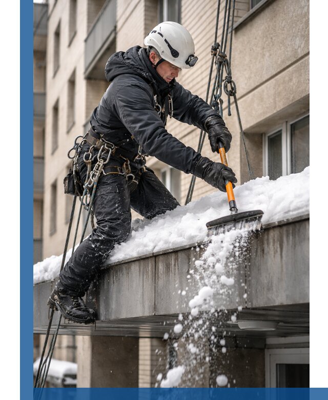 Очистка козырьков от снега в Муравленке круглогодично безопасно