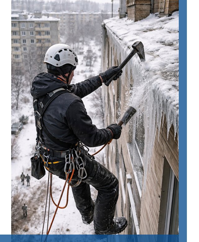 Сбивание сосулек с крыши в Муравленке по цене от 4818 р. | ВЫСОТНИК-Мрв