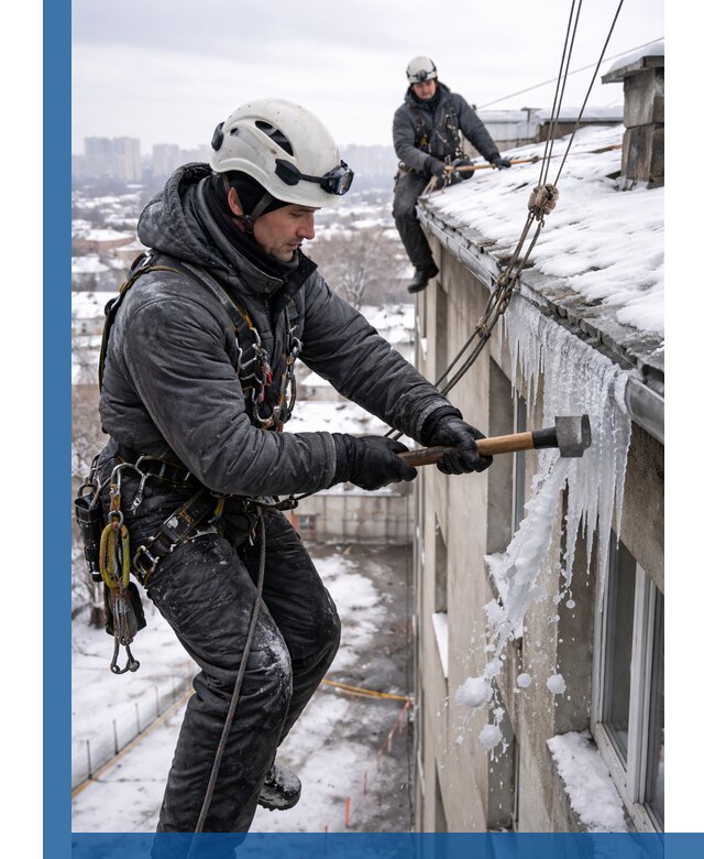 Сбивание и удаление сосулек с крыши в Муравленке безопасно