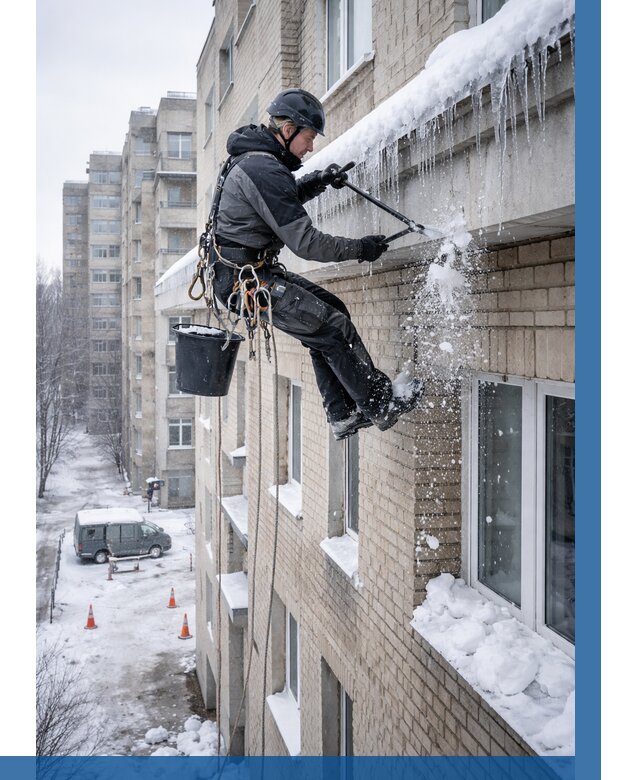 Удаление наледи с карнизов в Муравленке от 375 р. | ВЫСОТНИК-Мрв