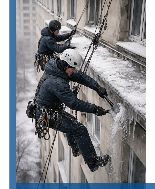 Удаление наледи и сосулек с карнизов в Муравленке профессионально