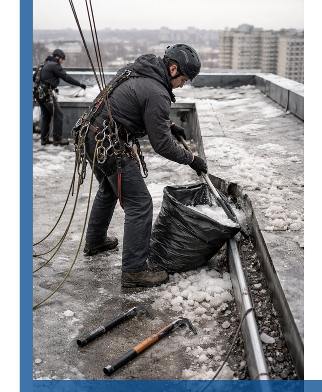 Аварийная очистка кровли в Муравленке от промальпинистов