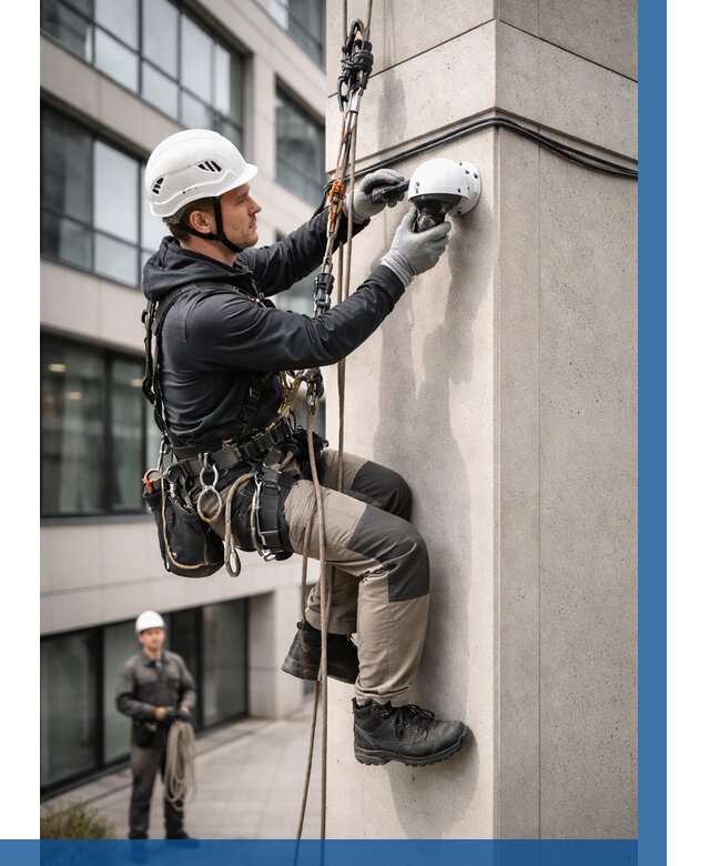 Монтаж камер видеонаблюдения на фасаде в Муравленке от 9100 р.-ВЫСОТНИК-Мрв