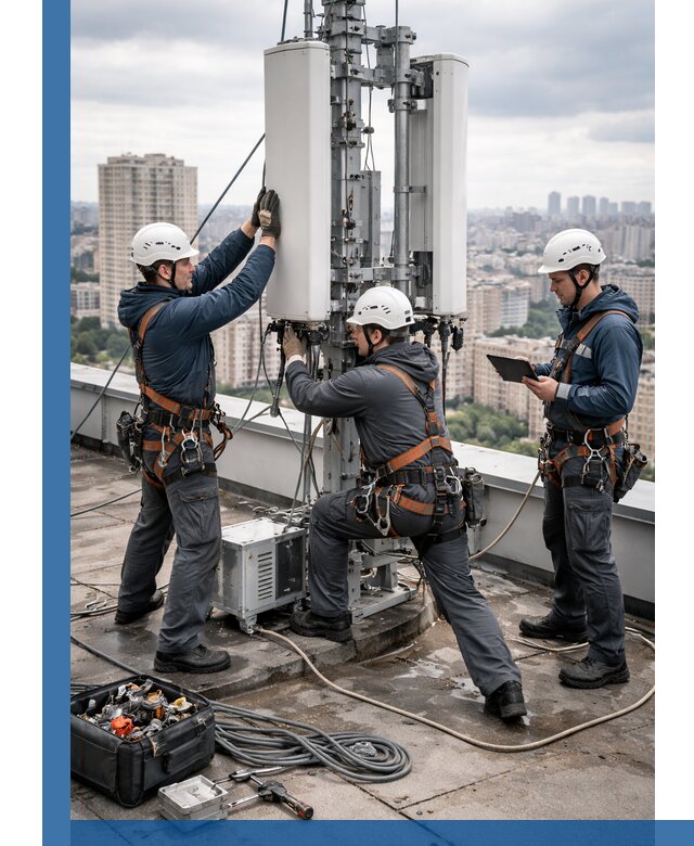 Монтаж антенн связи на крыше в Муравленке с вводом в эксплуатацию