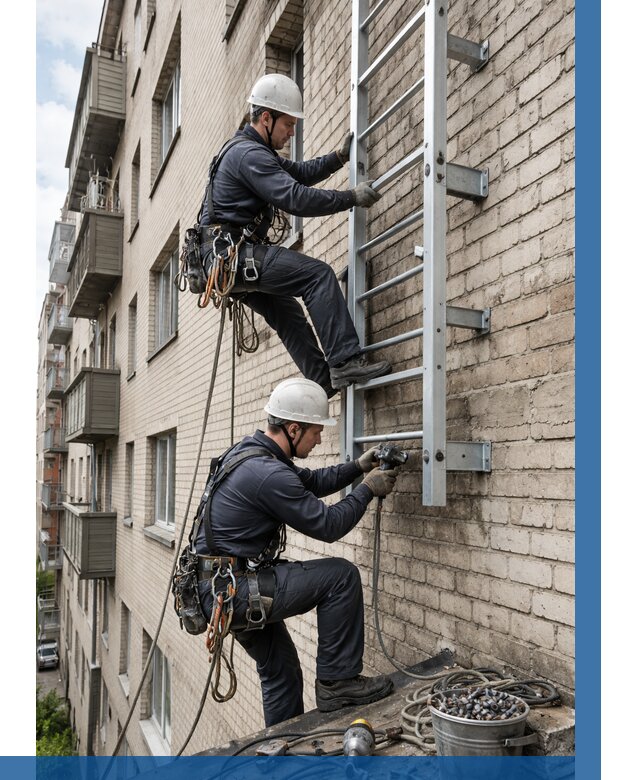 Монтаж пожарной лестницы в Муравленке от 26765 р заказать у ВЫСОТНИК-Мрв