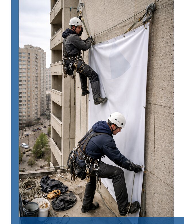 Профессиональный монтаж баннеров на фасаде в Муравленке