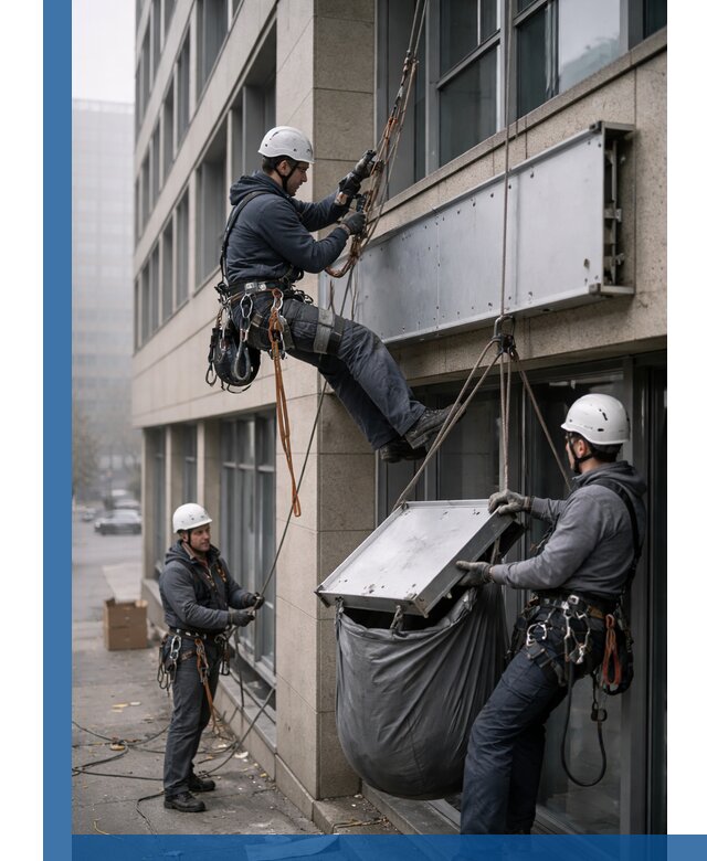 Демонтаж рекламной вывески с высотными работами в Муравленке