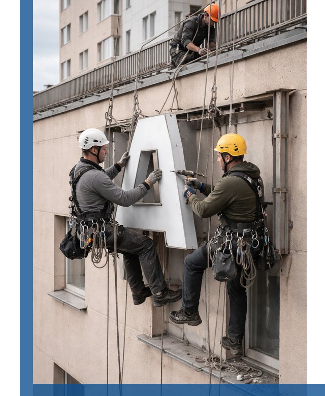 Ремонт и восстановление наружных вывесок на высоте в Муравленке