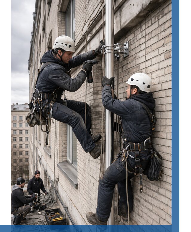 Монтаж флагштока на здании в Муравленке от 6959 р. | ВЫСОТНИК-Мрв