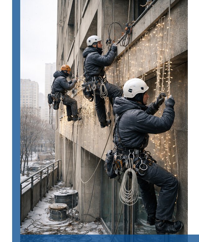 Монтаж новогодней иллюминации и украшение фасадов в Муравленке