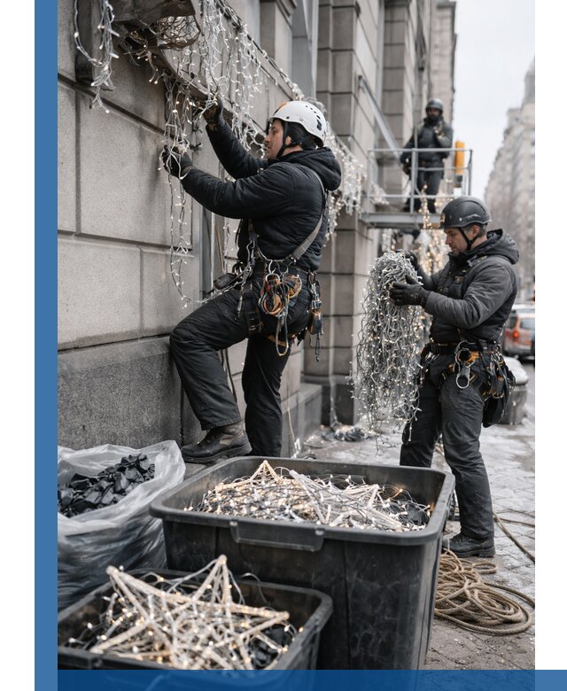 Демонтаж новогоднего оформления и гирлянд в Муравленке