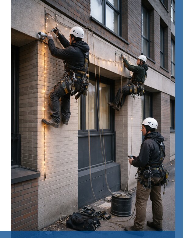 Монтаж гирлянд на фасаде в Муравленке от 3747 р. | ВЫСОТНИК-Мрв