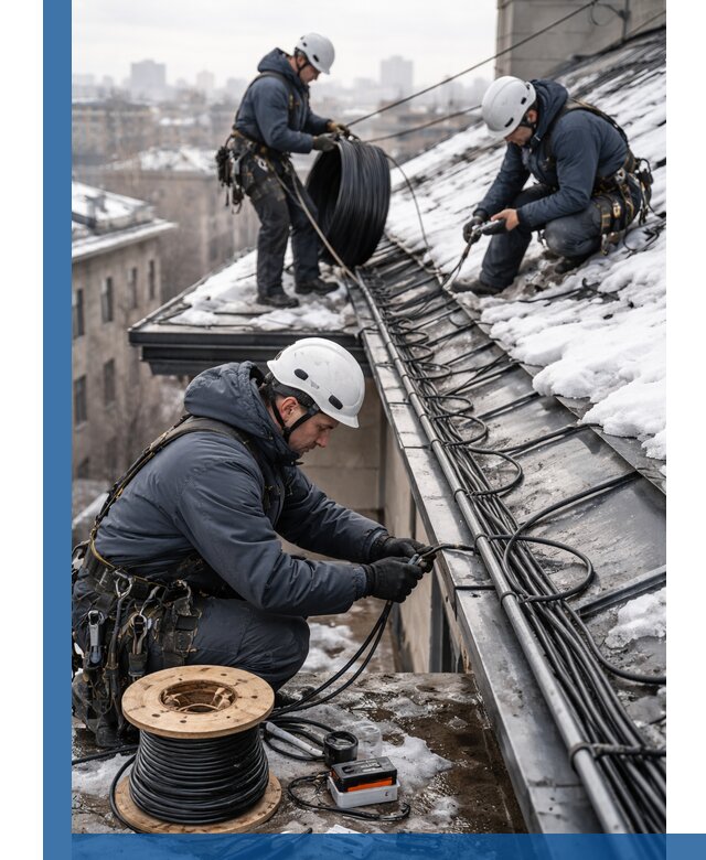 Монтаж греющего кабеля на кровле в Муравленке под ключ