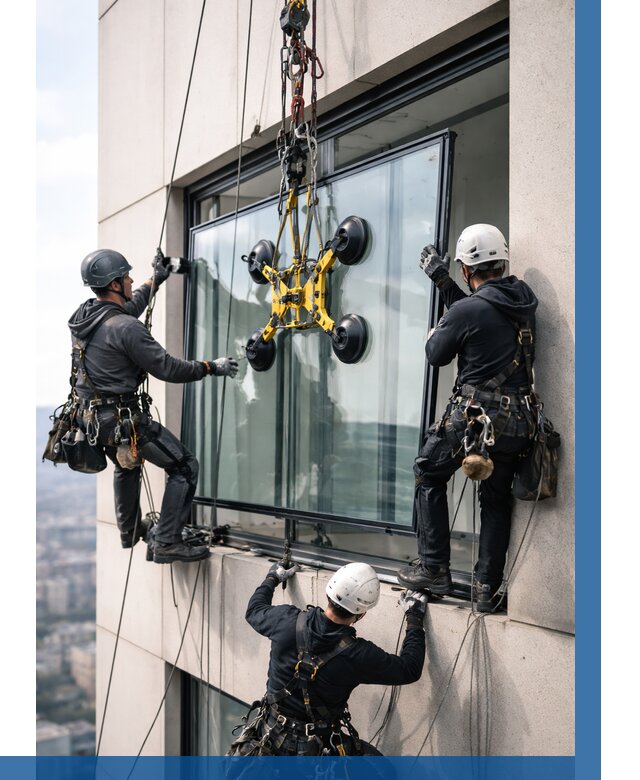 Монтаж стеклопакетов на высоте в Муравленке от 3426 р. | ВЫСОТНИК-Мрв