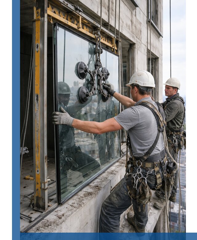 Монтаж стеклопакетов на высоте в Муравленке с промышленным альпинизмом