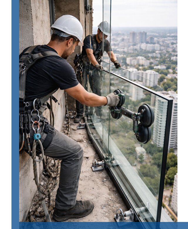 Монтаж стеклянных ограждений под ключ с гарантией в Муравленке