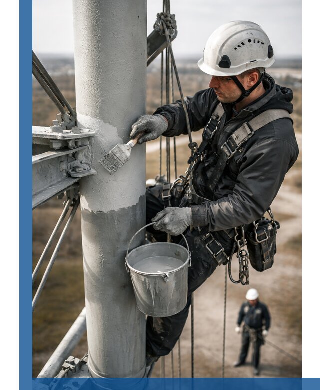 Покраска мачт связи в Муравленке промышленными альпинистами