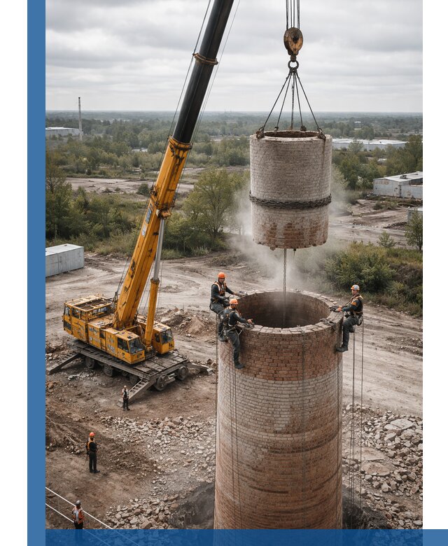 Демонтаж дымовой трубы в Муравленке с гарантиями безопасности