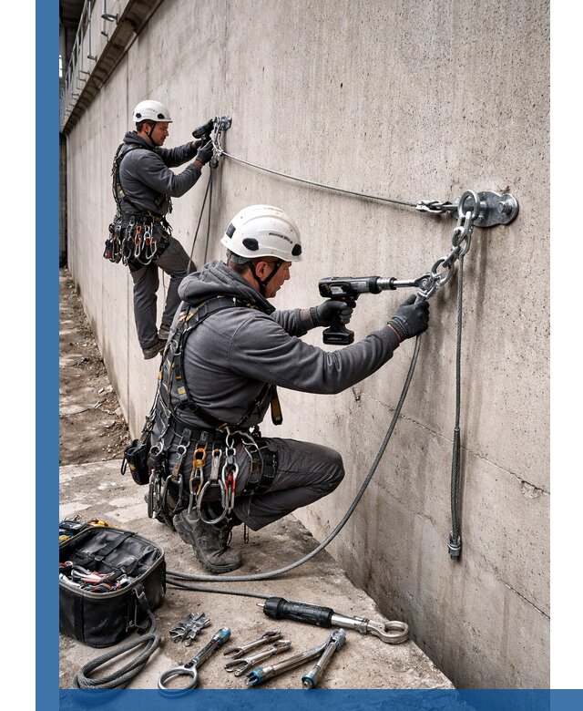 Монтаж анкерных линий высотной безопасности в Муравленке