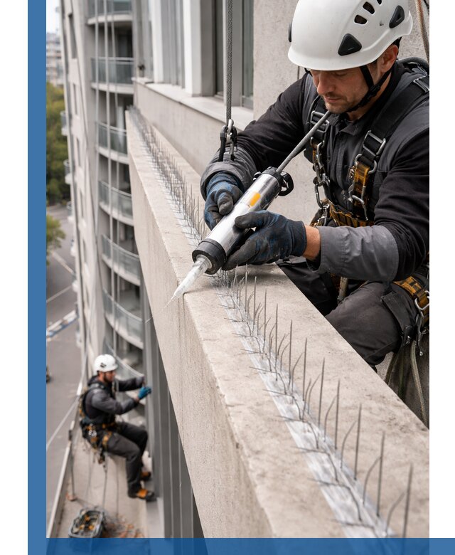 Установка шипов от птиц на фасадах и кровлях в Муравленке